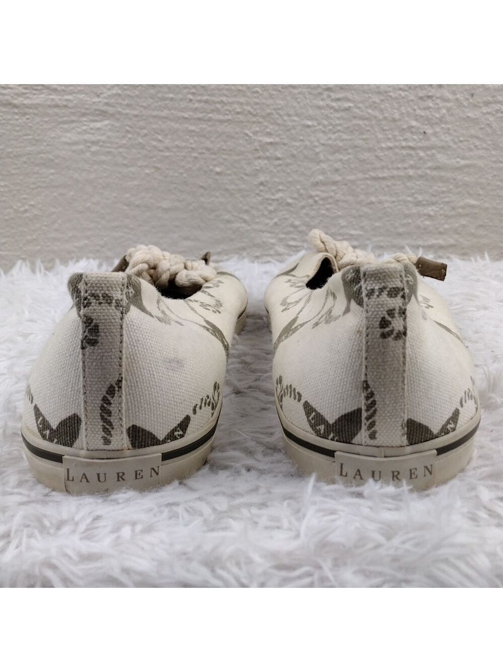 LAUREN Ralph Lauren Emilia Cream Canvas Nautical Slip On Flats 802077018 - Picture 4 of 14